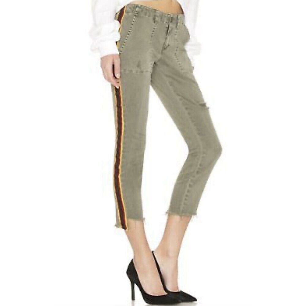 Pam Gela Uniform Stripe Step Hem Pants - Size 24 - Army Green
